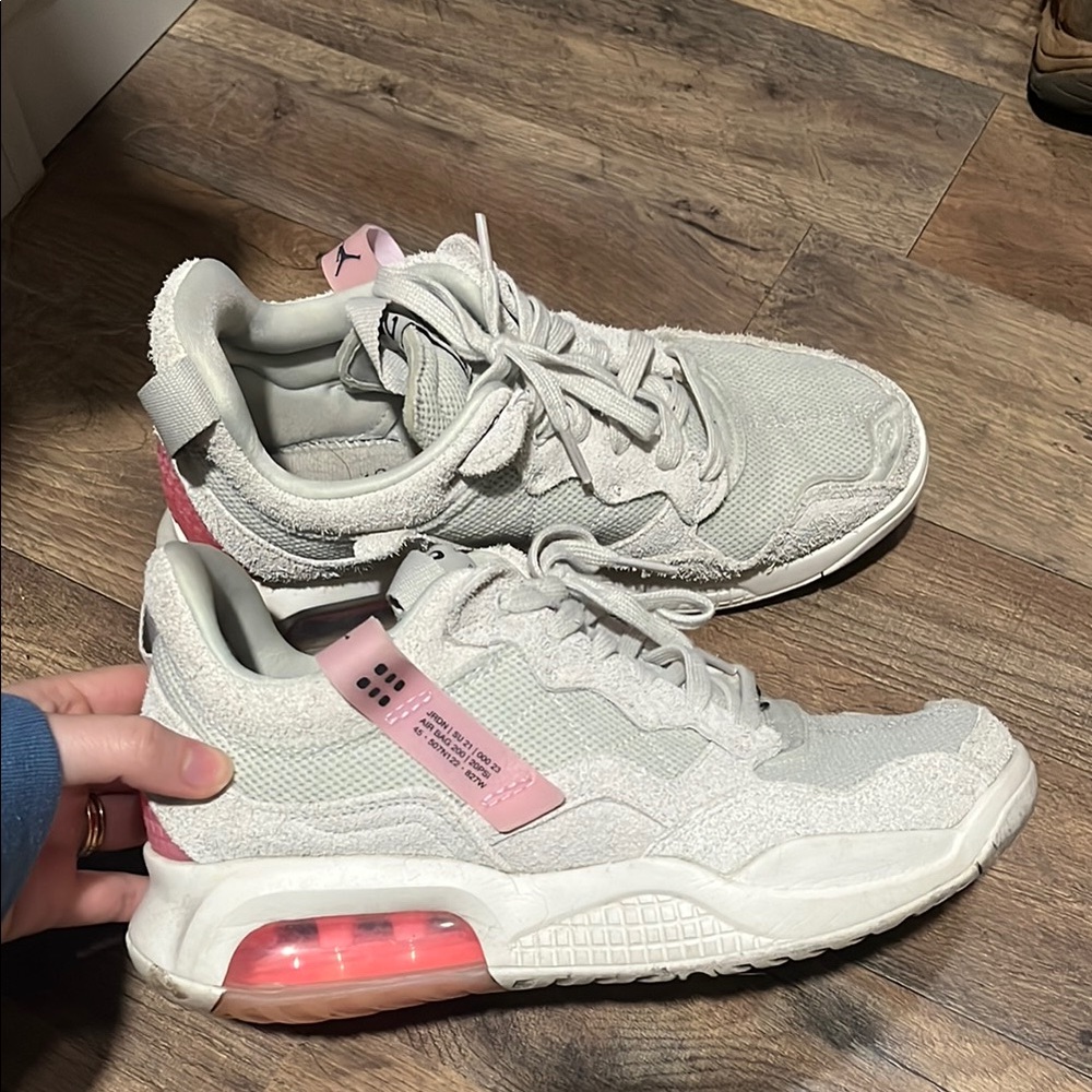 Jordan White and Pink Athletic Shoes with Chunky Design and Air Cushion